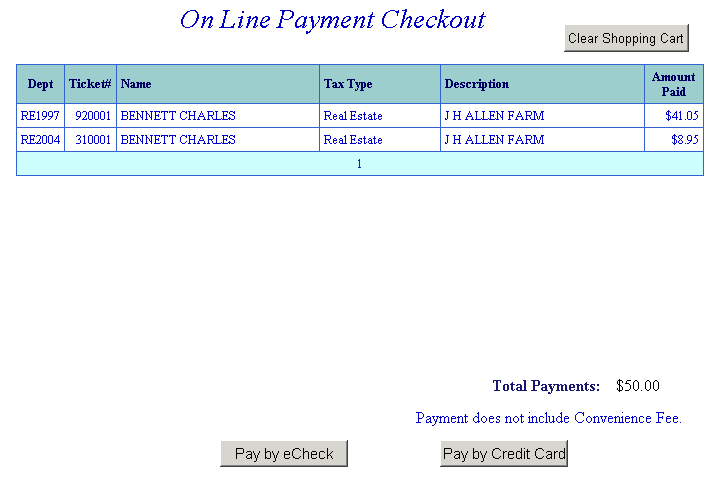 Payment selection screen example